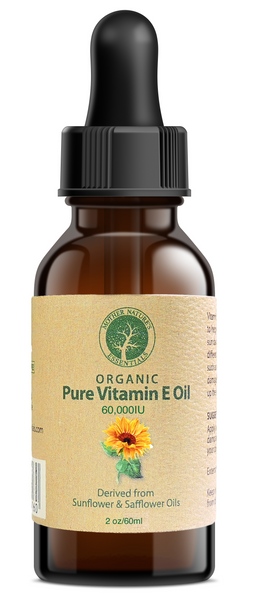 Organic Vitamin E 2 oz. 60,000 IU  d-alpha-tocopherol derived from non-GMO sunflower/safflower oil soy & wheat germ-free (gluten free).